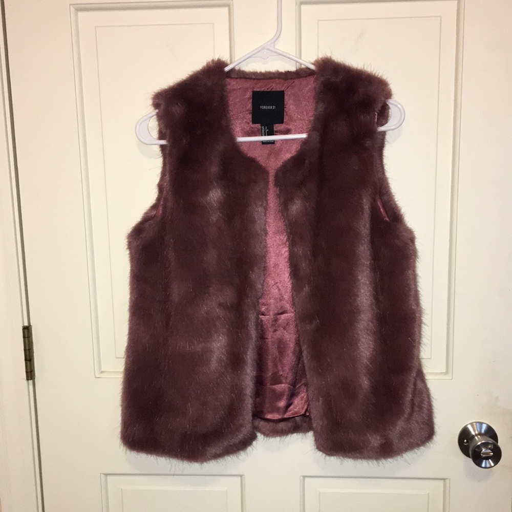 Forever 21 Mauve Plush Fur Vest Small S - Picture 5 of 11